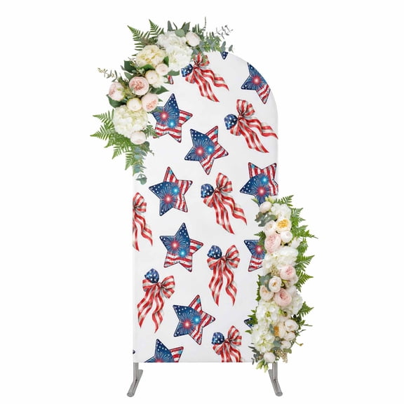 Arch Covers, American Flag Arch Covers Stretchy Backdrop 5'x2.1', 250 Anniversary Freedom Veteran Day Firework Spandex Fitted Round Top Chiara Arches Backdrop Cover for Wedding Party Birthday Banquet