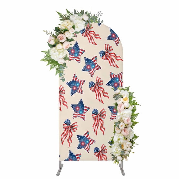 Arch Covers, American Flag Arch Covers Stretchy Backdrop 5'x2.1', 250 Anniversary Freedom Veteran Day Ribbon Spandex Fitted Round Top Chiara Arches Backdrop Cover for Wedding Party Birthday Banquet
