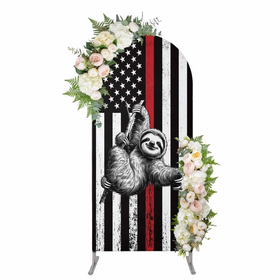 Arch Covers, American Flag Arch Covers Stretchy Backdrop 5'x2.1', Cute Sloth Star Striped Flag Viintage Black Spandex Fitted Round Top Chiara Arches Backdrop Cover for Wedding Party Birthday Banquet