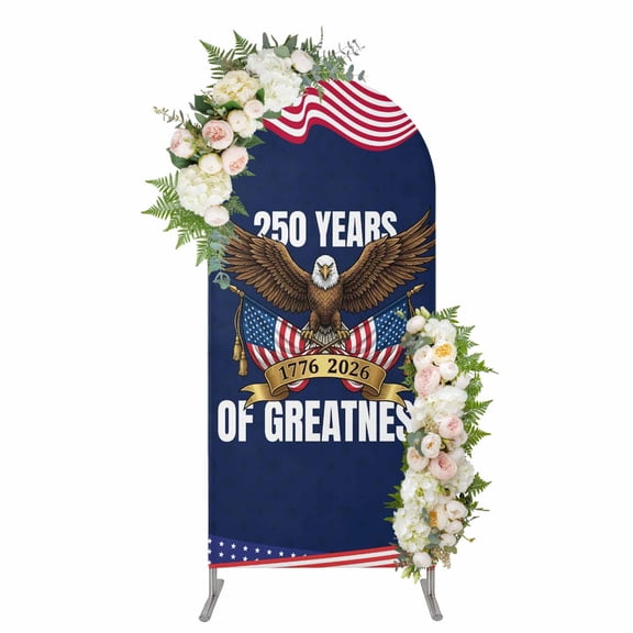 Arch Covers, Anniversary USA Flag Arch Covers Stretchy Backdrop 4'x1.65', America Eagle Blue Red Spandex Fitted Round Top Chiara Arches Backdrop Cover for Wedding Party Birthday Banquet