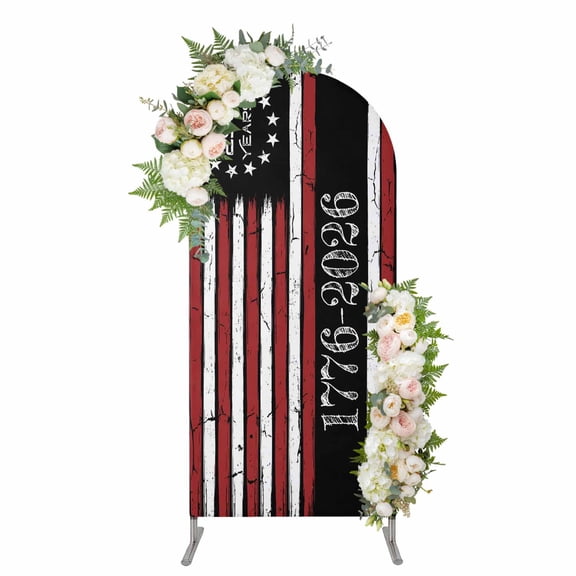 Arch Covers, Anniversary USA Flag Arch Covers Stretchy Backdrop 4'x1.65', Black Red American Flag Spandex Fitted Round Top Chiara Arches Backdrop Cover for Wedding Party Birthday Banquet