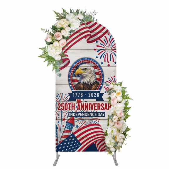 Arch Covers, Anniversary USA Flag Arch Covers Stretchy Backdrop 4'x1.65', Eagle American Retro Spandex Fitted Round Top Chiara Arches Backdrop Cover for Wedding Party Birthday Banquet