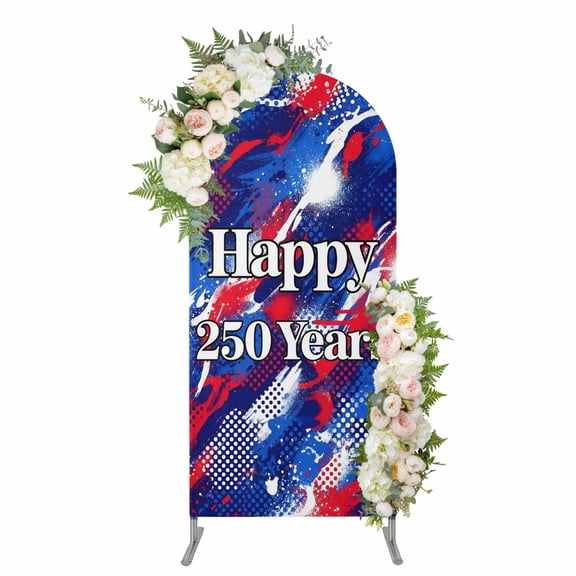 Arch Covers, Anniversary USA Flag Arch Covers Stretchy Backdrop 4'x1.65', Watercolor Blue Red Spandex Fitted Round Top Chiara Arches Backdrop Cover for Wedding Party Birthday Banquet