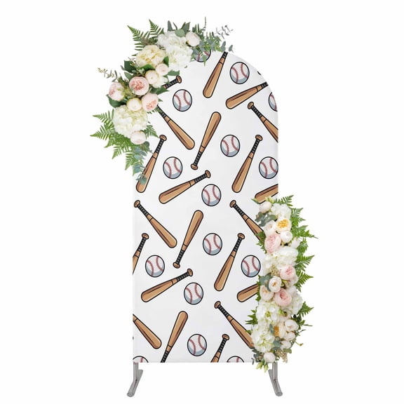 Arch Covers, Baseball Sport Arch Covers Stretchy Backdrop 6'x2.6', Cartoon Classic Baseball Pattern Spandex Fitted Round Top Chiara Arches Backdrop Cover for Wedding Party Birthday Banquet