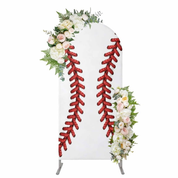 Arch Covers, Baseball Sport Arch Covers Stretchy Backdrop 7.2'x4', Abstract Rugby Stitching Red Lines Spandex Fitted Round Top Chiara Arches Backdrop Cover for Wedding Party Birthday Banquet