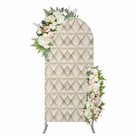 Arch Covers, Beige Geometric Arch Covers Stretchy Backdrop 6'x2.6', Simplistic Chic Rustic Hexagon Pattern Spandex Fitted Round Top Chiara Arches Backdrop Cover for Wedding Party Birthday Banquet