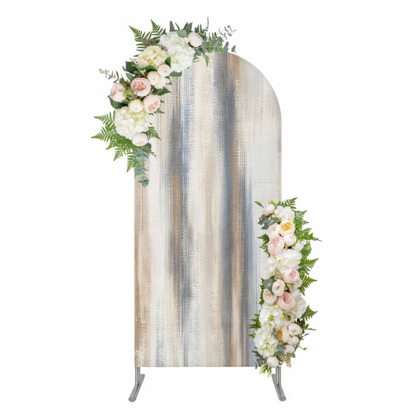 Arch Covers, Beige Gray Arch Covers Stretchy Backdrop 7.2'x4', Abstract Grunge Mottled Neutral Texture Spandex Fitted Round Top Chiara Arches Backdrop Cover for Wedding Party Birthday Banquet