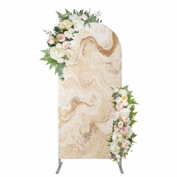 Arch Covers, Beige Marble Arch Covers Stretchy Backdrop 4'x1.65', Chic Neutral Minimalist Fluid Aesthetic Spandex Fitted Round Top Chiara Arches Backdrop Cover for Wedding Party Birthday Banquet
