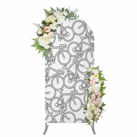 Arch Covers, Bicycles Arch Covers Stretchy Backdrop 6'x2.6', Modern Simple Hand-drawn Vehicle Art Spandex Fitted Round Top Chiara Arches Backdrop Cover for Wedding Party Birthday Banquet