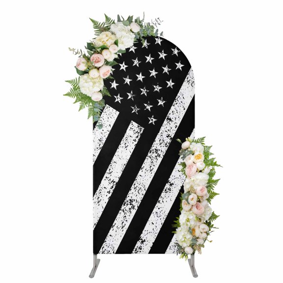 Arch Covers, Black American Flag Arch Covers Stretchy Backdrop 4'x1.65', Vintage USA Flag Spandex Fitted Round Top Chiara Arches Backdrop Cover for Wedding Party Birthday Banquet