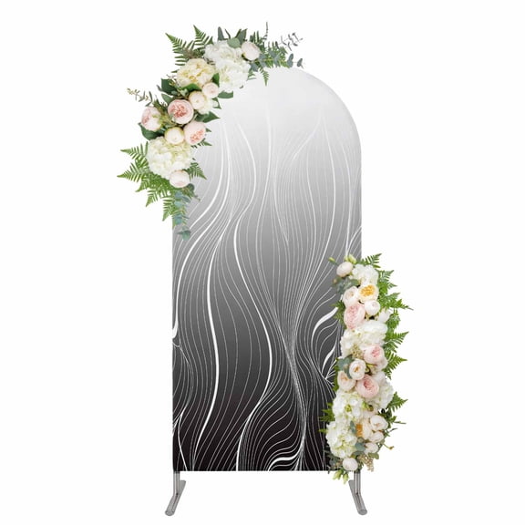 Arch Covers, Black Geometric Arch Covers Stretchy Backdrop 6'x2.6', Modern White Stripe Abstract Distortion Art Spandex Round Top Chiara Arches Backdrop Cover for Wedding Party Birthday Banquet