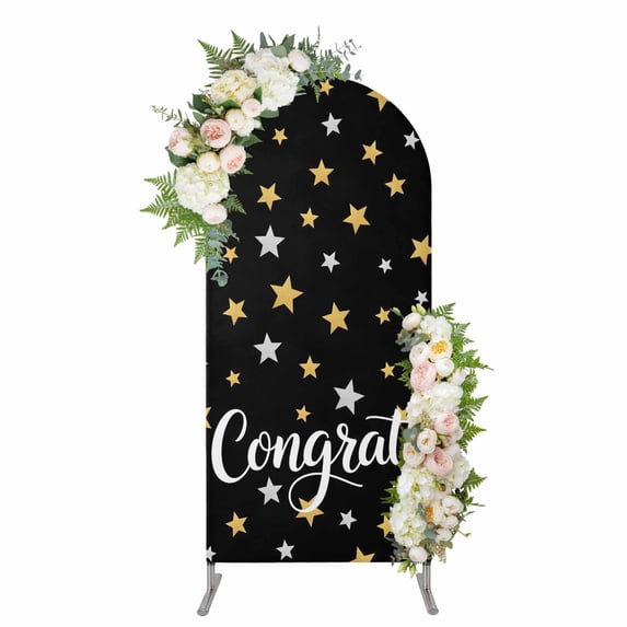 Arch Covers, Black Graduation Arch Covers Stretchy Backdrop 5'x2.1', Stars Modern Art Spandex Fitted Round Top Chiara Arches Backdrop Cover for Wedding Party Birthday Banquet