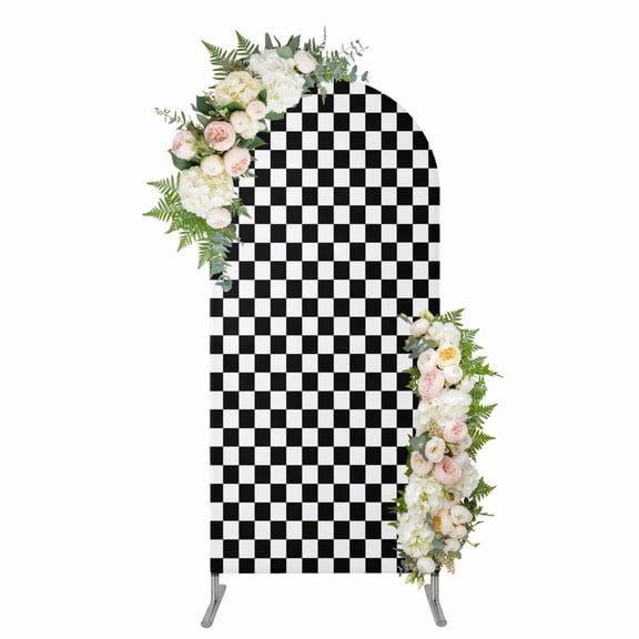 Arch Covers, Black White Plaid Arch Covers Stretchy Backdrop 4'x1.65', Modern Buffalo Check Gingham Art Spandex Fitted Round Top Chiara Arches Backdrop Cover for Wedding Party Birthday Banquet