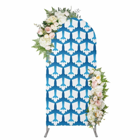 Arch Covers, Blue Aircraft Arch Covers Stretchy Backdrop 4'x1.65', Modern Abstract Art Gradient Airplane Spandex Fitted Round Top Chiara Arches Backdrop Cover for Wedding Party Birthday Banquet
