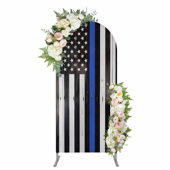 Arch Covers, Blue American Flag Arch Covers Stretchy Backdrop 4'x1.65', Black White Stripe US Flag Retro Wooden Spandex Round Top Chiara Arches Backdrop Cover for Wedding Party Birthday Banquet