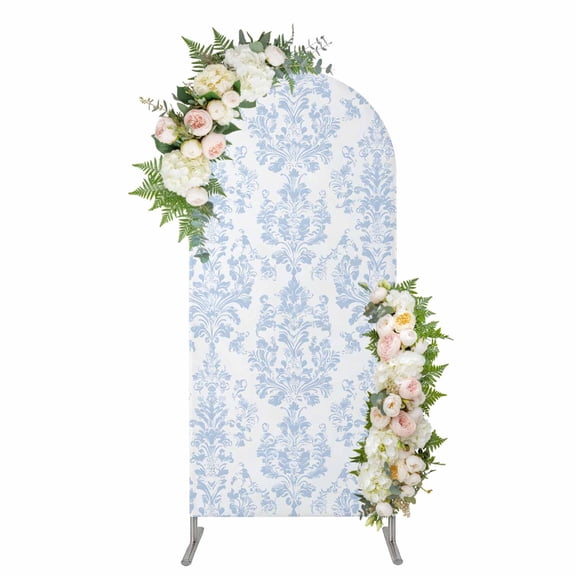 Arch Covers, Blue Boho Floral Arch Covers Stretchy Backdrop 7.2'x4', Farmhouse Middle Century Flowers Spandex Fitted Round Top Chiara Arches Backdrop Cover for Wedding Party Birthday Banquet