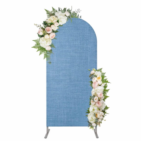 Arch Covers, Blue Burlap Texture Arch Covers Stretchy Backdrop 7.2'x4', Farmhouse Vintage Blue Spandex Fitted Round Top Chiara Arches Backdrop Cover for Wedding Party Birthday Banquet