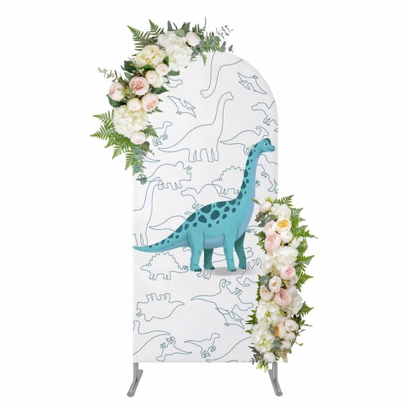 Arch Covers, Blue Dinosaur Arch Covers Stretchy Backdrop 7.2'x4', Cartoon Abstract Animals Cute Spandex Fitted Round Top Chiara Arches Backdrop Cover for Wedding Party Birthday Banquet