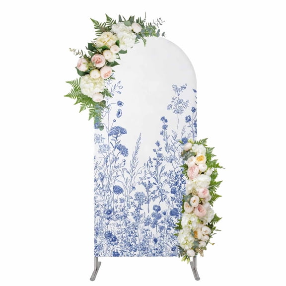 Arch Covers, Blue Flower Plant Arch Covers Stretchy Backdrop 5'x2.1', Retro Country Tree Branch Leaves Spandex Fitted Round Top Chiara Arches Backdrop Cover for Wedding Party Birthday Banquet