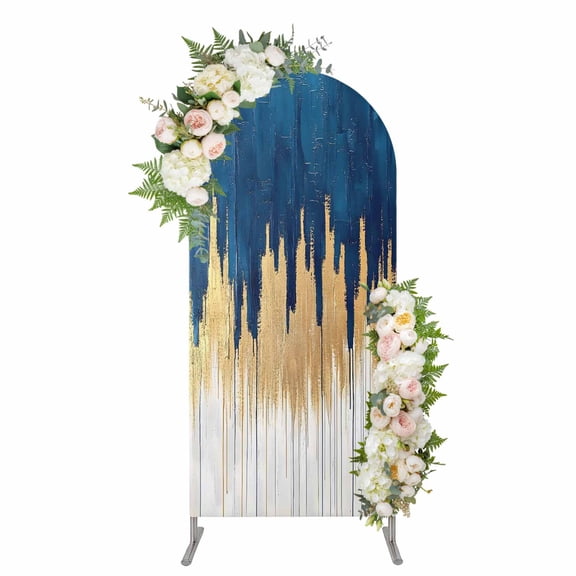 Arch Covers, Blue Gold Arch Covers Stretchy Backdrop 6'x2.6', Modern Street Art Splatter Foil Painting Spandex Fitted Round Top Chiara Arches Backdrop Cover for Wedding Party Birthday Banquet