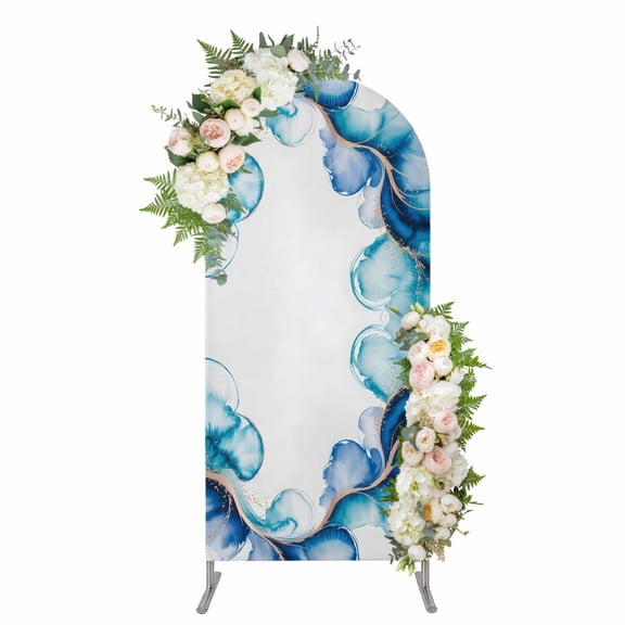 Arch Covers, Blue Marble Stone Arch Covers Stretchy Backdrop 4'x1.65', Ink Splash Country Marble Abstract Spandex Fitted Round Top Chiara Arches Backdrop Cover for Wedding Party Birthday Banquet