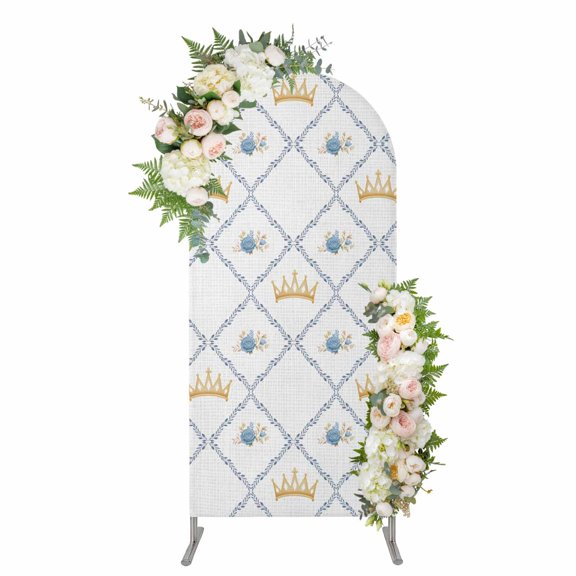 Arch Covers, Blue Roses Crown Arch Covers Stretchy Backdrop 4'x1.65', Spring Floral Elegant Pastoral Geometric Spandex Fitted Round Top Chiara Arches Backdrop Cover for Wedding Party Birthday Banquet