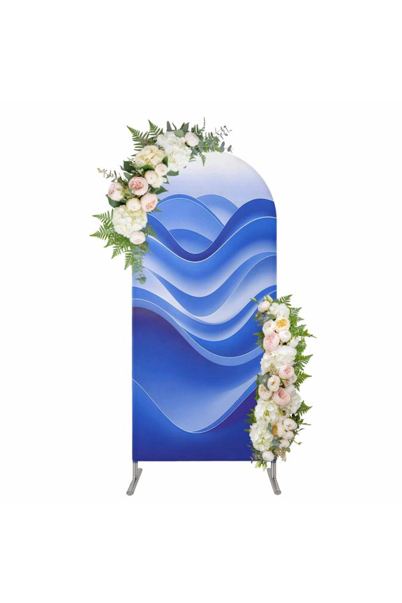 Arch Covers, Blue Striped Arch Covers Stretchy Backdrop 4'x1.65', Modern Abstract Art Wave Moire Gradient Spandex Fitted Round Top Chiara Arches Backdrop Cover for Wedding Party Birthday Banquet