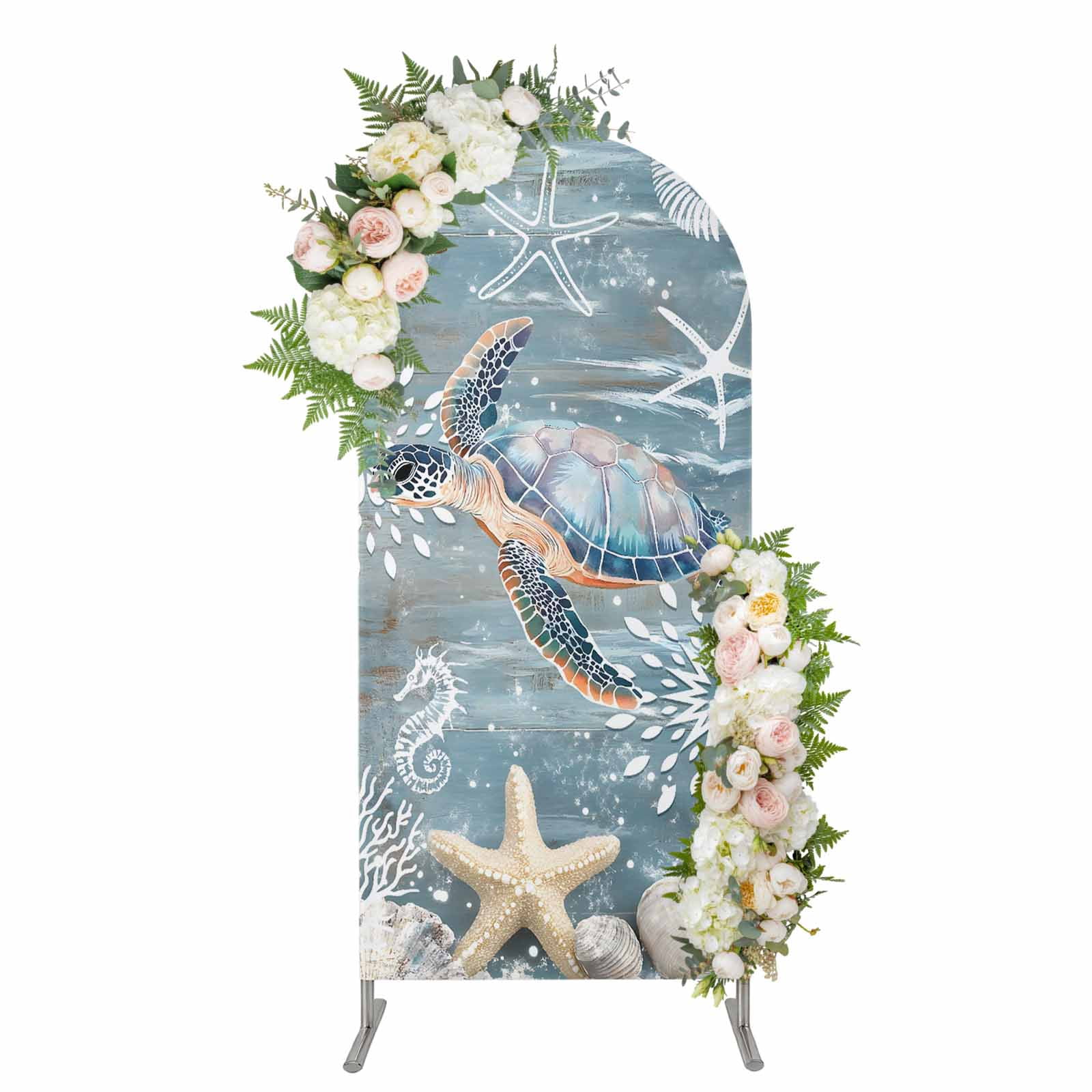 Turtle Back Arch Arch Covers, Blue Turtle Coastal Arch Covers Stretchy Backdrop 5'x2.1 ...