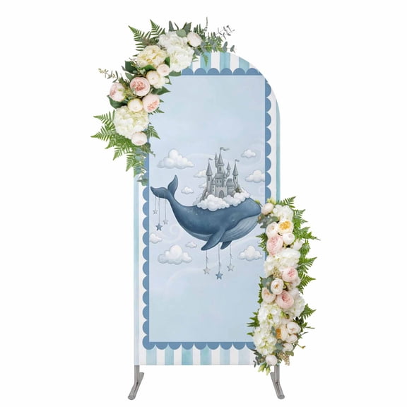 Arch Covers, Blue Whale Castle Arch Covers Stretchy Backdrop 6'x2.6', Clouds Sky Blue Striped Spandex Fitted Round Top Chiara Arches Backdrop Cover for Wedding Party Birthday Banquet