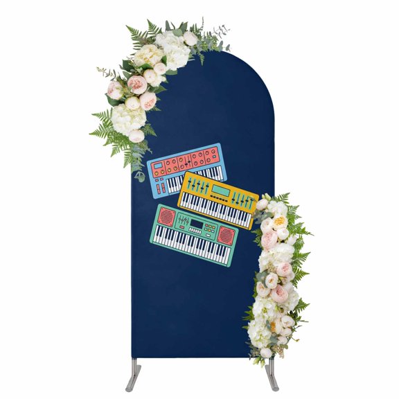 Arch Covers, Blue Yellow Green Pianos Arch Covers Stretchy Backdrop 5'x2.1', Colorful Instrumentation Style Spandex Fitted Round Top Chiara Arches Backdrop Cover for Wedding Party Birthday Banquet