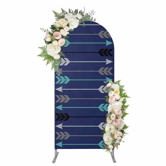 Arch Covers, Boho Arch Covers Stretchy Backdrop 4'x1.65', Vintage Farmhouse Ethnic Feathers Arrows Blue Spandex Fitted Round Top Chiara Arches Backdrop Cover for Wedding Party Birthday Banquet