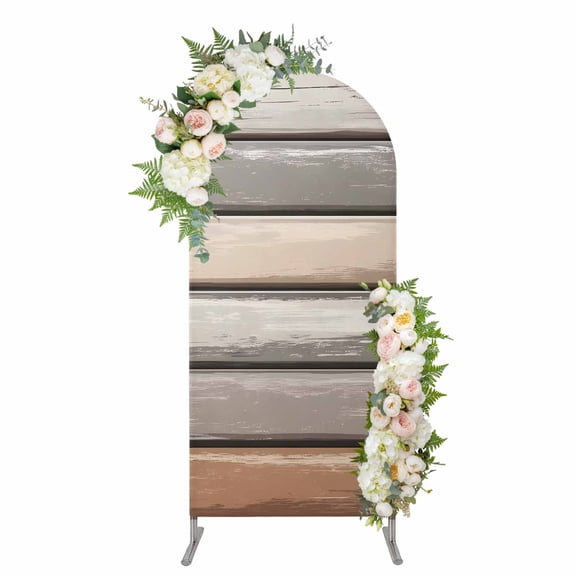 Arch Covers, Brown Beige Stripes Arch Covers Stretchy Backdrop 4'x1.65', Geometric Painting Neutral Textured Spandex Fitted Round Top Chiara Arches Backdrop Cover for Wedding Party Birthday Banquet