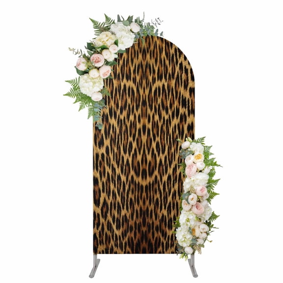 Arch Covers, Brown Leopard Print Arch Covers Stretchy Backdrop 4'x1.65', Classic Abstract Animal Patterned Spandex Fitted Round Top Chiara Arches Backdrop Cover for Wedding Party Birthday Banquet