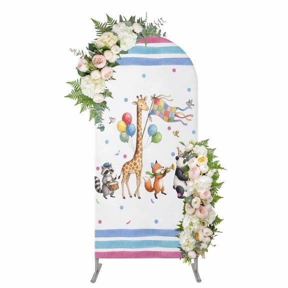 Arch Covers, Cartoon Animals Arch Covers Stretchy Backdrop 6'x2.6', Modern Forest Celebration Party Spandex Fitted Round Top Chiara Arches Backdrop Cover for Wedding Party Birthday Banquet