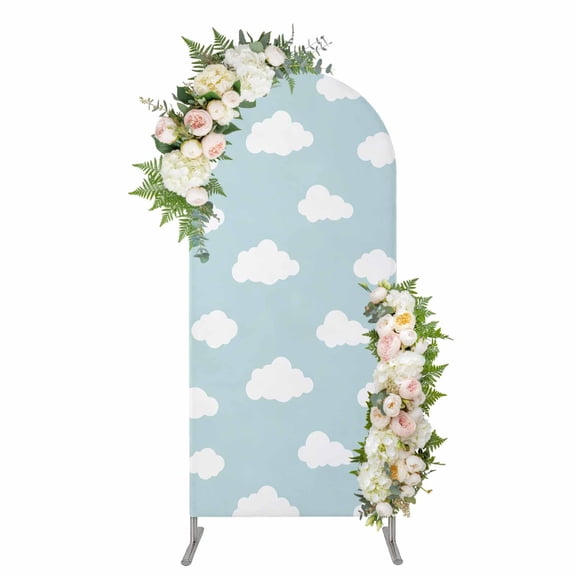 Arch Covers, Clouds Arch Covers Stretchy Backdrop 7.2'x4', Cartoon Blue Sky Minimalist Aesthetic Spandex Fitted Round Top Chiara Arches Backdrop Cover for Wedding Party Birthday Banquet