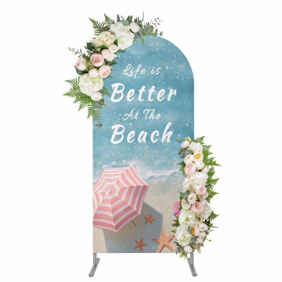 Arch Covers, Coastal Beach Arch Covers Stretchy Backdrop 4'x1.65', Summer Ocean Waves Vacation Starfish Blue Spandex Fitted Round Top Chiara Arches Backdrop Cover for Wedding Party Birthday Banquet