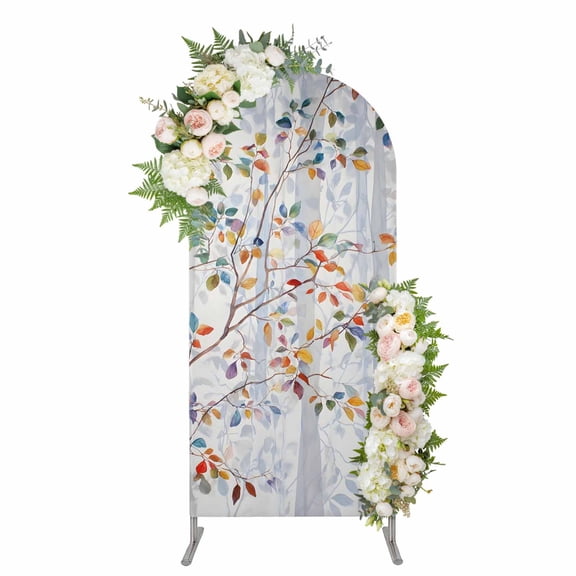 Arch Covers, Colorful Leaves Arch Covers Stretchy Backdrop 6.6'x3.3', Modern Abstract Spring Nature Tree Branch Spandex Round Top Chiara Arches Backdrop Cover for Wedding Party Birthday Banquet