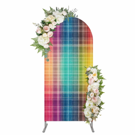 Arch Covers, Colorful Plaid Arch Covers Stretchy Backdrop 7.2'x4', Modern Chic Rainbow Gradient Striped Spandex Fitted Round Top Chiara Arches Backdrop Cover for Wedding Party Birthday Banquet