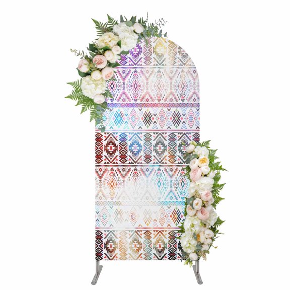 Arch Covers, Colorful Southwestern Arch Covers Stretchy Backdrop 5'x2.1', Modern Geometric Abstract Art Spandex Fitted Round Top Chiara Arches Backdrop Cover for Wedding Party Birthday Banquet