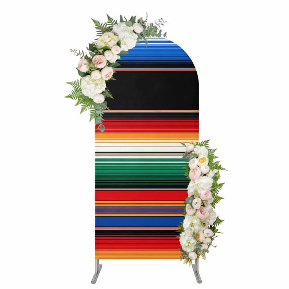 Arch Covers, Colorful Striped Arch Covers Stretchy Backdrop 4'x1.65', Boho Rainbow Abstract Stripes Art Spandex Fitted Round Top Chiara Arches Backdrop Cover for Wedding Party Birthday Banquet