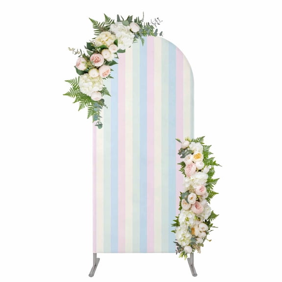 Arch Covers, Colorful Striped Arch Covers Stretchy Backdrop 5'x2.1', Rainbow Color Stripes Spandex Fitted Round Top Chiara Arches Backdrop Cover for Wedding Party Birthday Banquet