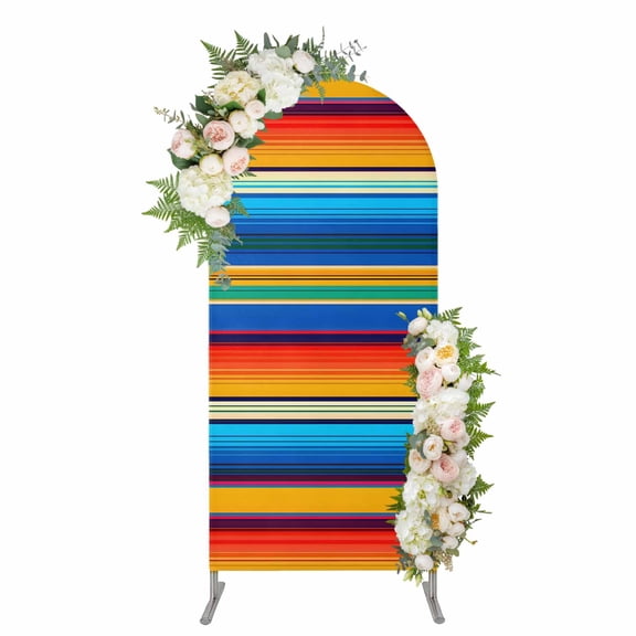 Arch Covers, Colorful Striped Arch Covers Stretchy Backdrop 7.2'x4', Boho Rainbow Abstract Stripes Lines Spandex Fitted Round Top Chiara Arches Backdrop Cover for Wedding Party Birthday Banquet