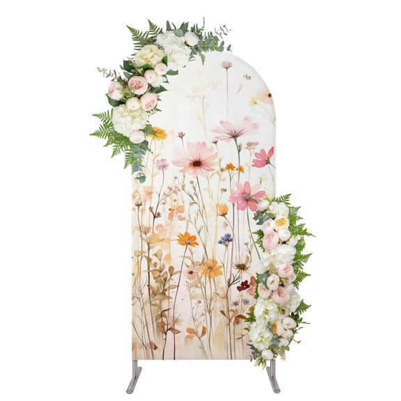Arch Covers, Colorful Wildflower Arch Covers Stretchy Backdrop 4'x1.65', Botanical Vintage Floral Country Retro Spandex Round Top Chiara Arches Backdrop Cover for Wedding Party Birthday Banquet