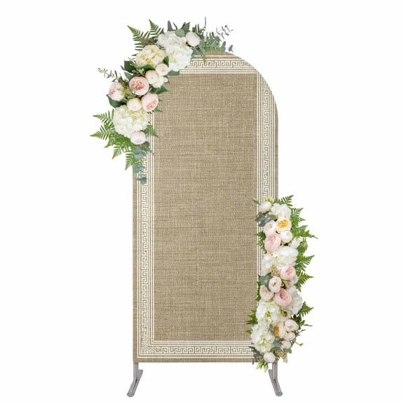 Arch Covers, Cream Greek Key Arch Covers Stretchy Backdrop 6'x2.6', Geometric Greece Ancient Rustic Spandex Fitted Round Top Chiara Arches Backdrop Cover for Wedding Party Birthday Banquet
