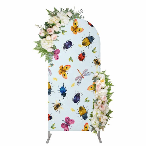 Arch Covers, Cute Butterfly Dragonfly Arch Covers Stretchy Backdrop 4'x1.65', Farmhouse Botanical Floral Blue Spandex Fitted Round Top Chiara Arches Backdrop Cover for Wedding Party Birthday Banquet
