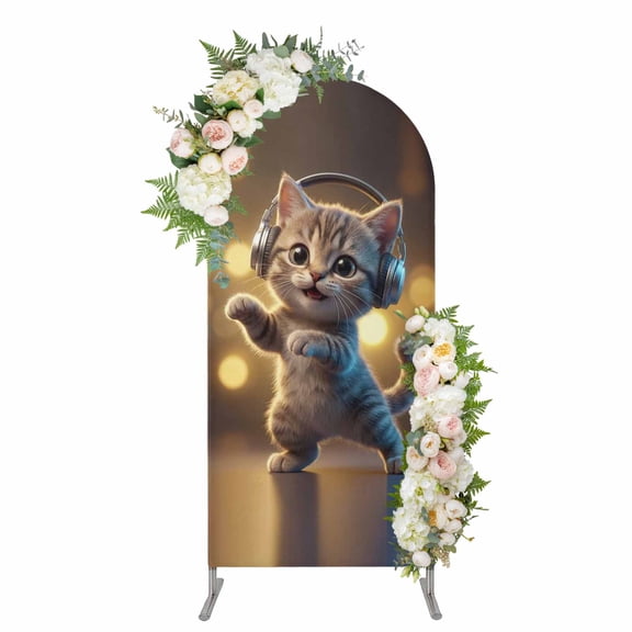 Arch Covers, Cute Cat Arch Covers Stretchy Backdrop 6'x2.6', Funny Abstract Animals Print Spandex Fitted Round Top Chiara Arches Backdrop Cover for Wedding Party Birthday Banquet