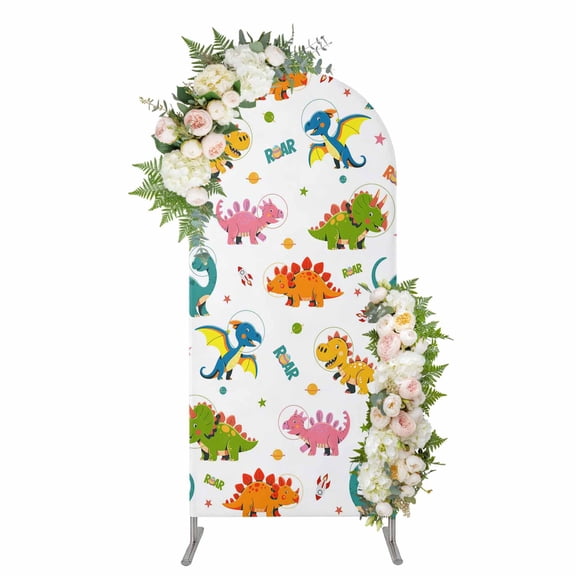 Arch Covers, Cute Dinosaur Arch Covers Stretchy Backdrop 7.2'x4', Cartoon Dino Funny Boys Girls Children Spandex Fitted Round Top Chiara Arches Backdrop Cover for Wedding Party Birthday Banquet
