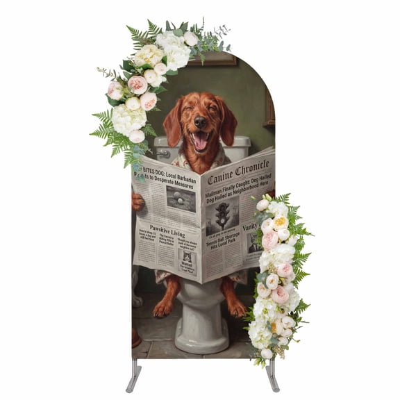 Arch Covers, Cute Puppy Arch Covers Stretchy Backdrop 4'x1.65', Funny Dogs Reading Newspaper Toilet Spandex Fitted Round Top Chiara Arches Backdrop Cover for Wedding Party Birthday Banquet