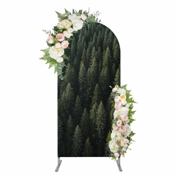 Arch Covers, Dark Green Forest Arch Covers Stretchy Backdrop 4'x1.65', Pine Trees Modern Mysterious Art Spandex Fitted Round Top Chiara Arches Backdrop Cover for Wedding Party Birthday Banquet