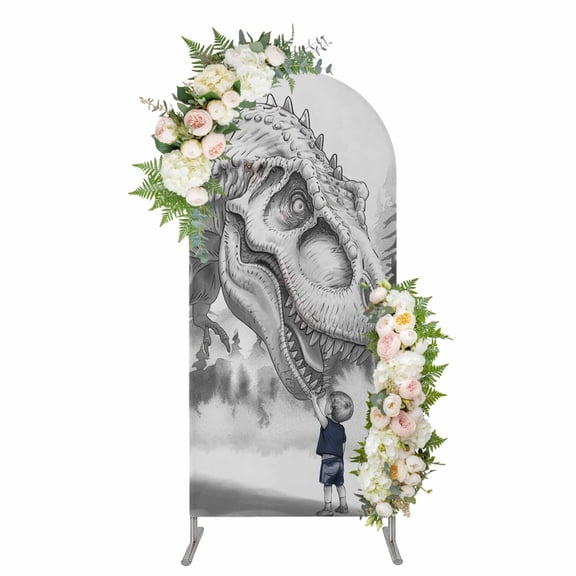 Arch Covers, Dinosaurs Boy Arch Covers Stretchy Backdrop 6'x2.6', Gray Funny Cartoon Forest Animals Spandex Fitted Round Top Chiara Arches Backdrop Cover for Wedding Party Birthday Banquet